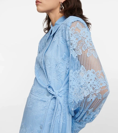 Shop Ganni Lace Shirt Dress In Placid Blue