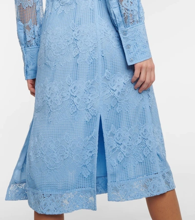 Shop Ganni Lace Shirt Dress In Placid Blue