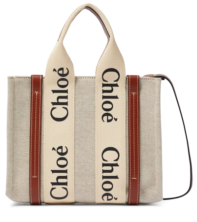 Chloé Woody Leather-trimmed Canvas Tote In Brown