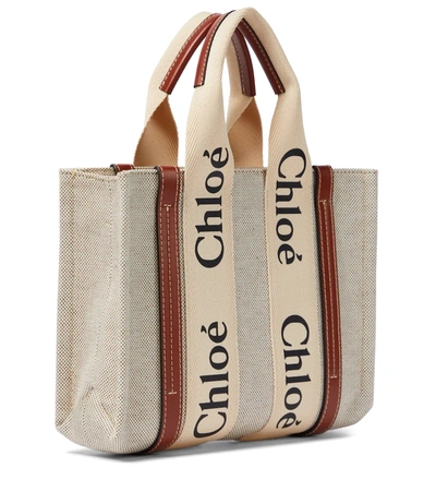 Chloé Woody Leather-trimmed Canvas Tote In Brown