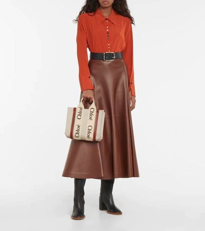 Chloé Woody Leather-trimmed Canvas Tote In Brown