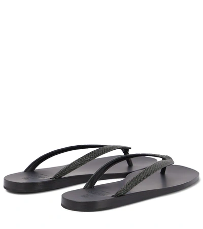 Shop Brunello Cucinelli Embellished Leather Thong Sandals In Black