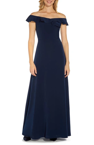 Shop Adrianna Papell Off The Shoulder Evening Gown In Midnight