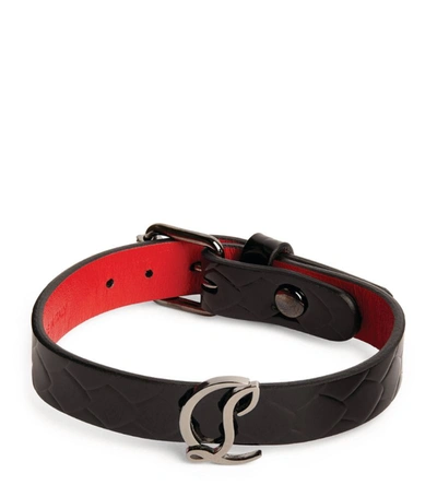 Shop Christian Louboutin Cl Logo Leather Bracelet In Black