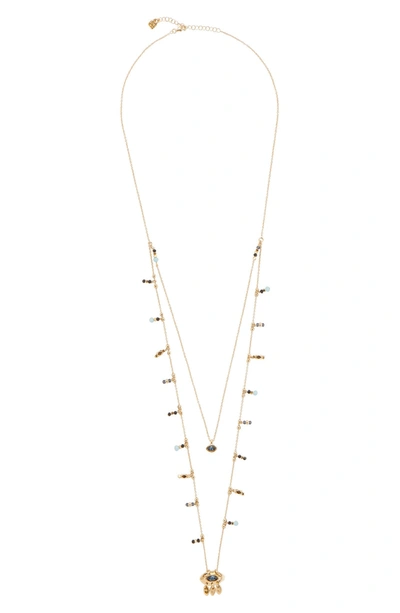 Shop Unode50 Osiris Swarovski Crystal Eye Pendant Layered Necklace In Gold