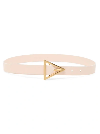 Shop Bottega Veneta Women's Triangle-buckle Leather Belt In Melon Washed Gold