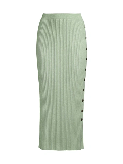 Shop Tory Burch Women's Metallic Stripe Ribbed Knit Skirt In Clear Mint