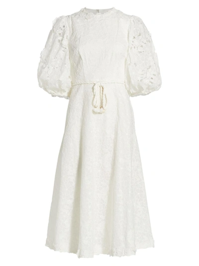Shop Zimmermann Women's Lola Embroidered Midi Dress In Ivory