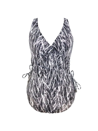 Shop Miraclesuit Swim Women's Chevron Python Eclat Wrap One-piece Swimsuit In Silver Grey
