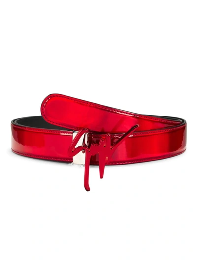 Shop Giuseppe Zanotti Men's Metropolis Turchese Leather Belt In Red