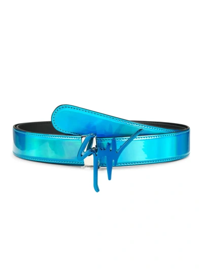 Shop Giuseppe Zanotti Men's Metropolis Turchese Leather Belt In Blue