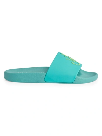 Shop Jw Anderson Men's Logo-embossed Pool Slides In Light Pastel Blue