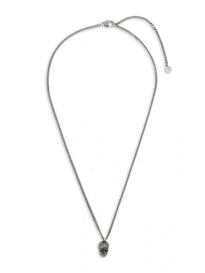 Shop Alexander Mcqueen Men's Pavé Skull Necklace In Grey Denim