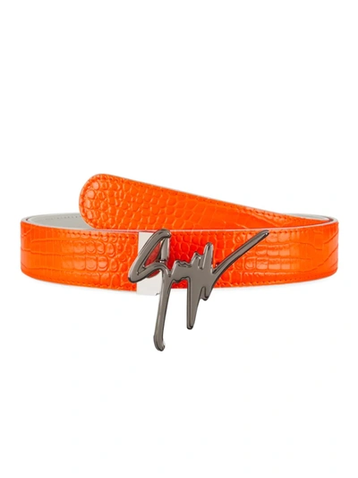 Shop Giuseppe Zanotti Men's Meggiefluo Leather Belt In Orange