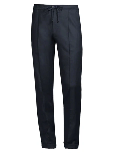 Shop Isaia Stretch Wool Drawstring Pants In Navy