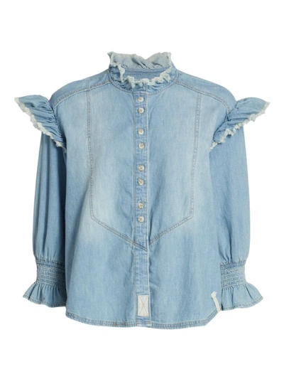 Shop Free People Louise Button-front Denim Top In Indigo