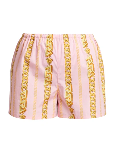 Shop Versace Women's Greca Chain Print Pajama Shorts In Candy Gold