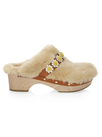 Shop Fabrizio Viti Jean Daisy Shearling Clogs In Beige Shearling