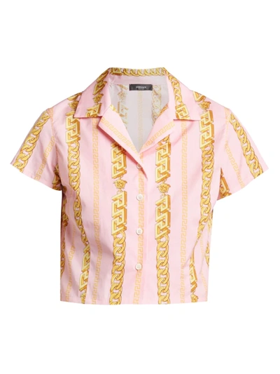 Shop Versace Women's Greca Chain Print Pajama Shirt In Candy Gold