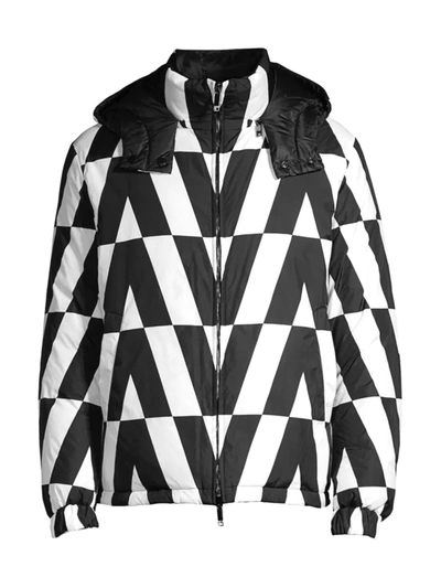 Shop Valentino Men's Reversible Down Puffer Jacket In White Black