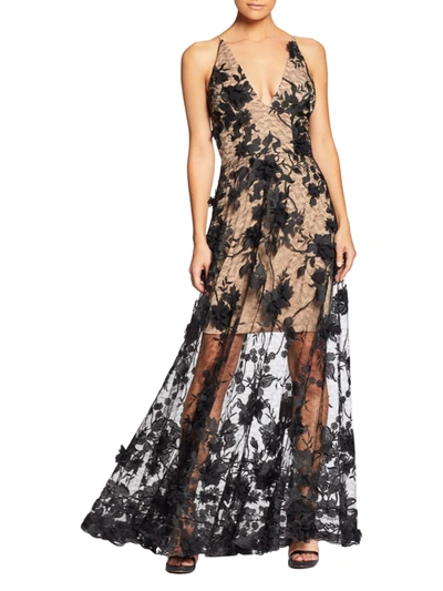 Shop Dress The Population Women's Sidney Sheer Lace Gown In Black Beige