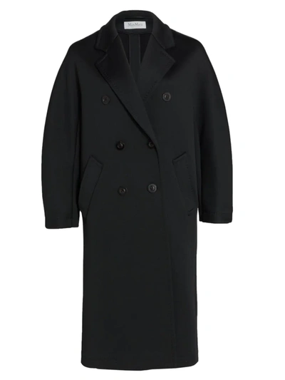 Shop Max Mara Madame2 Technical Jersey Double-breasted Coat In Black