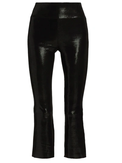 Shop Sprwmn Women's Leather Cropped Flare Leggings In Glossy Black