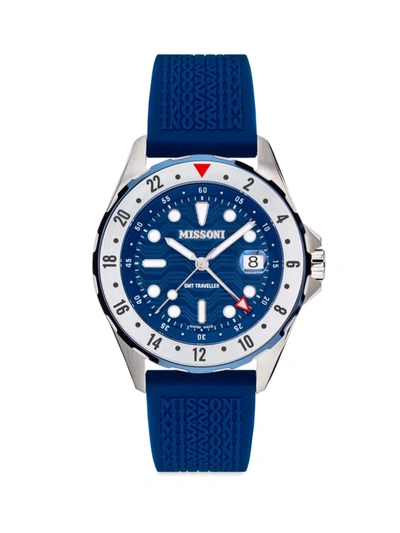 Shop Missoni Men's Gmt Traveler 43mm Watch In Blue