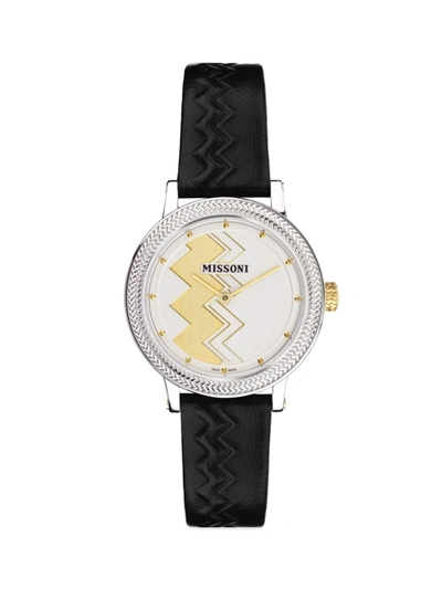 Shop Missoni Optic Zigzag 35mm Calf Leather Strap Watch In White