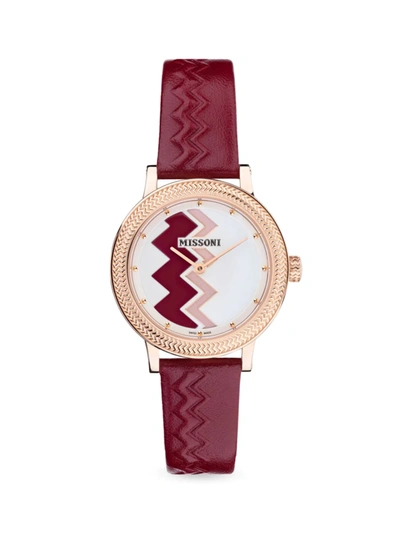 Shop Missoni Optic Zigzag Rose Gold 35mm Leather Strap Watch