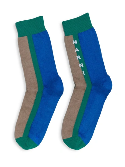 Shop Marni Cotton-blend Striped Sock In Astral Blue