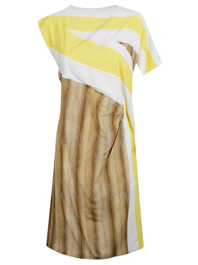Shop Burberry Stripe Patterned Asymmetric Dress In Bright Straw