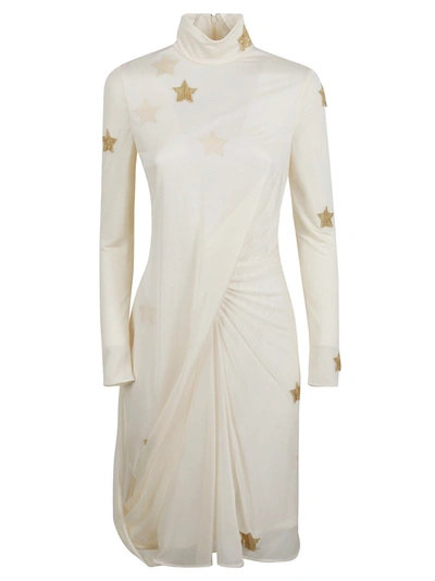 Shop Burberry Metallic Star Embellished Gathered Dress In Ivory Blush