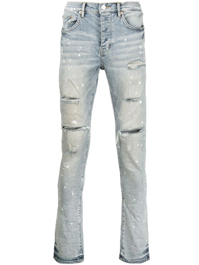 Purple Brand P001 Paint Splatter Slim-fit Jeans In Blu