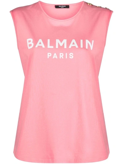 Shop Balmain Pink Cotton T-shirt In Rosa