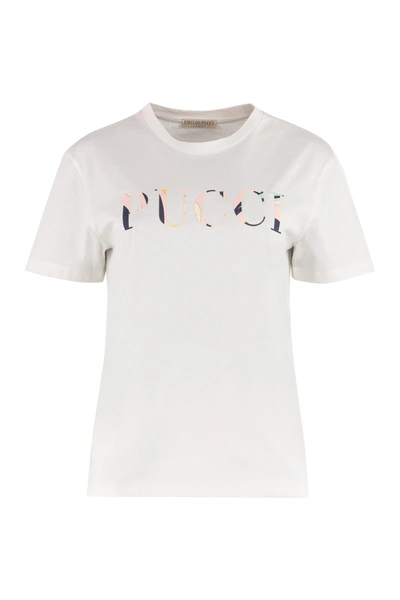Shop Emilio Pucci Logo Cotton T-shirt In White