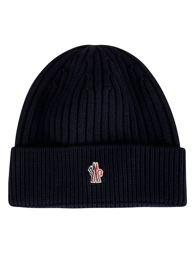 Shop Moncler Logo Patched Knit Beanie In Navy