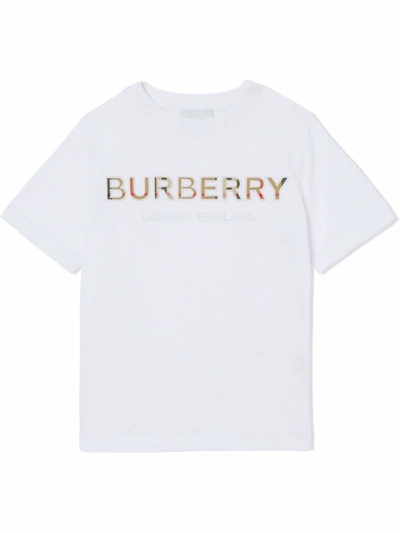 Kids' Eugene - Cotton T-shirt With Embroidered Logo In White