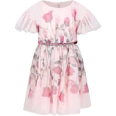 Shop Monnalisa Pink Dress For Girl With Roses