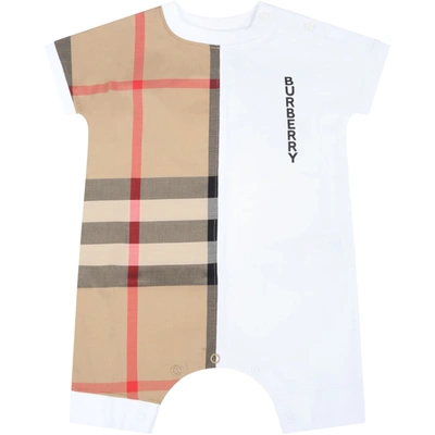 Shop Burberry White Romper For Baby Kids With Logo