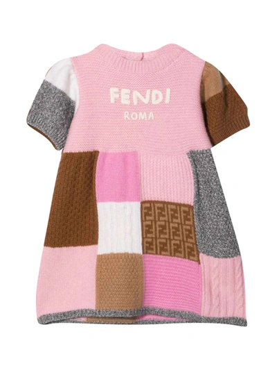 Shop Fendi Newborn Pink Dress In Multicolor