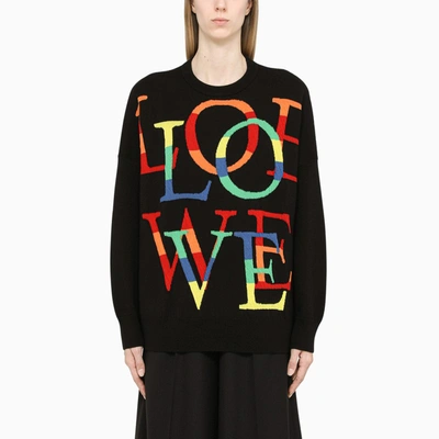 Shop Loewe Black Crewneck Sweater With Multicolour Logo