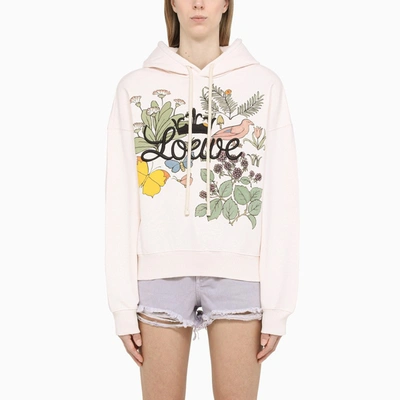 Shop Loewe Pink Hoodie With Floral Print And Logo Embroidery