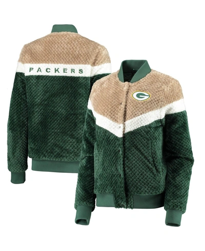 Shop G-iii 4her By Carl Banks Women's Green, Cream Green Bay Packers Riot Squad Sherpa Full-snap Jacket In Green/cream