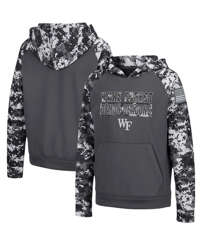 Shop Colosseum Youth Boys Charcoal Wake Forest Demon Deacons Oht Military-inspired Appreciation Digital Camo Raglan