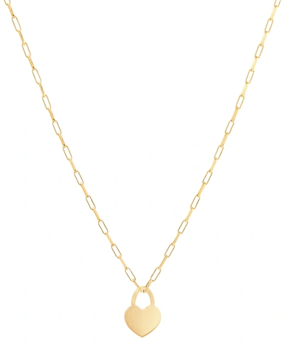 Macy's Heart Padlock Paperclip Link 18" Pendant Necklace In 18k Gold-plated Sterling Silver (also In Sterli In Gold Over Silver