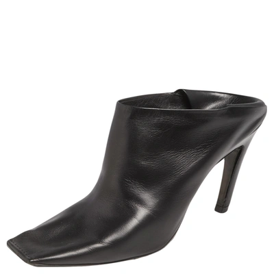 Pre-owned Balenciaga Black Leather Quadro Square Toe Foldable Heel Mules Size 37