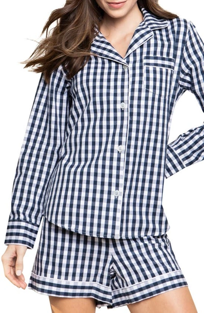 Petite Plume Gingham Cotton Short Pajamas In Navy