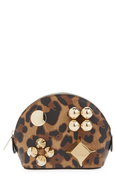 Shop Christian Louboutin Carasky Leopard Print Leather Cosmetics Pouch In Brown/ Gold