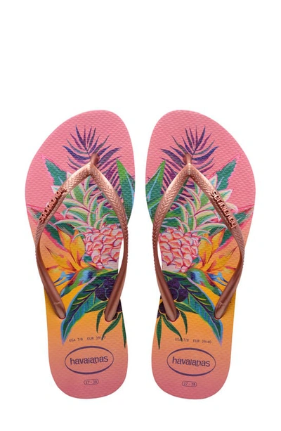 Shop Havaianas 'slim Tropical' Flip Flop In Pink Porcelain